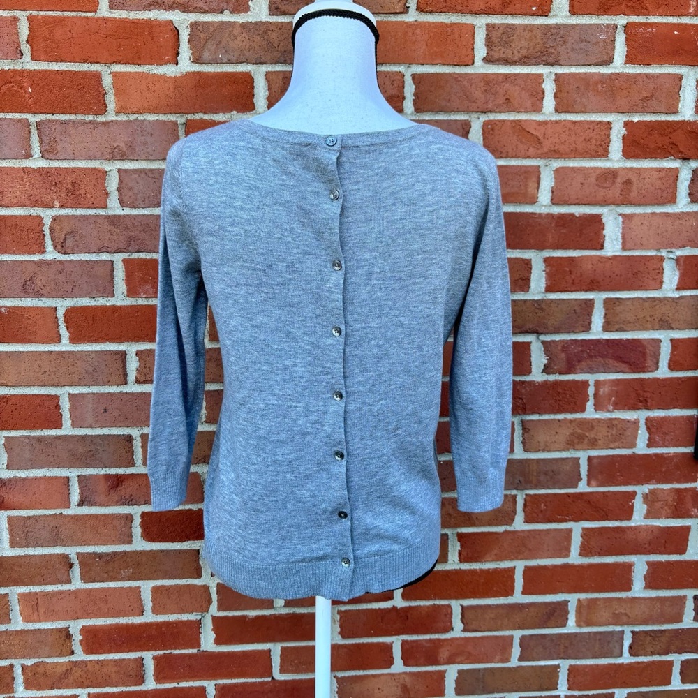 Loft Wool Blend Soft Gray Thin Knit Button Back P… - image 4